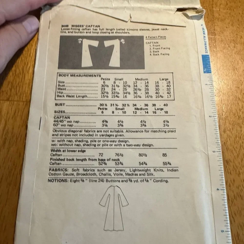 Vintage 1970s Butterick The Nighttime Caftan Size Medium Pattern 3448 Cut